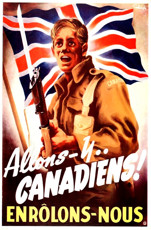 Colour wartime recruitment poster of a young soldier holding a rifle before a Union Jack.